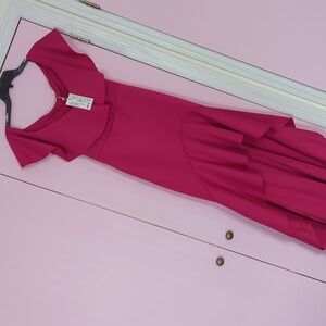 NWT Fuchsia pink prom or formal dress. High-low skirt, off the shoulder top. M
